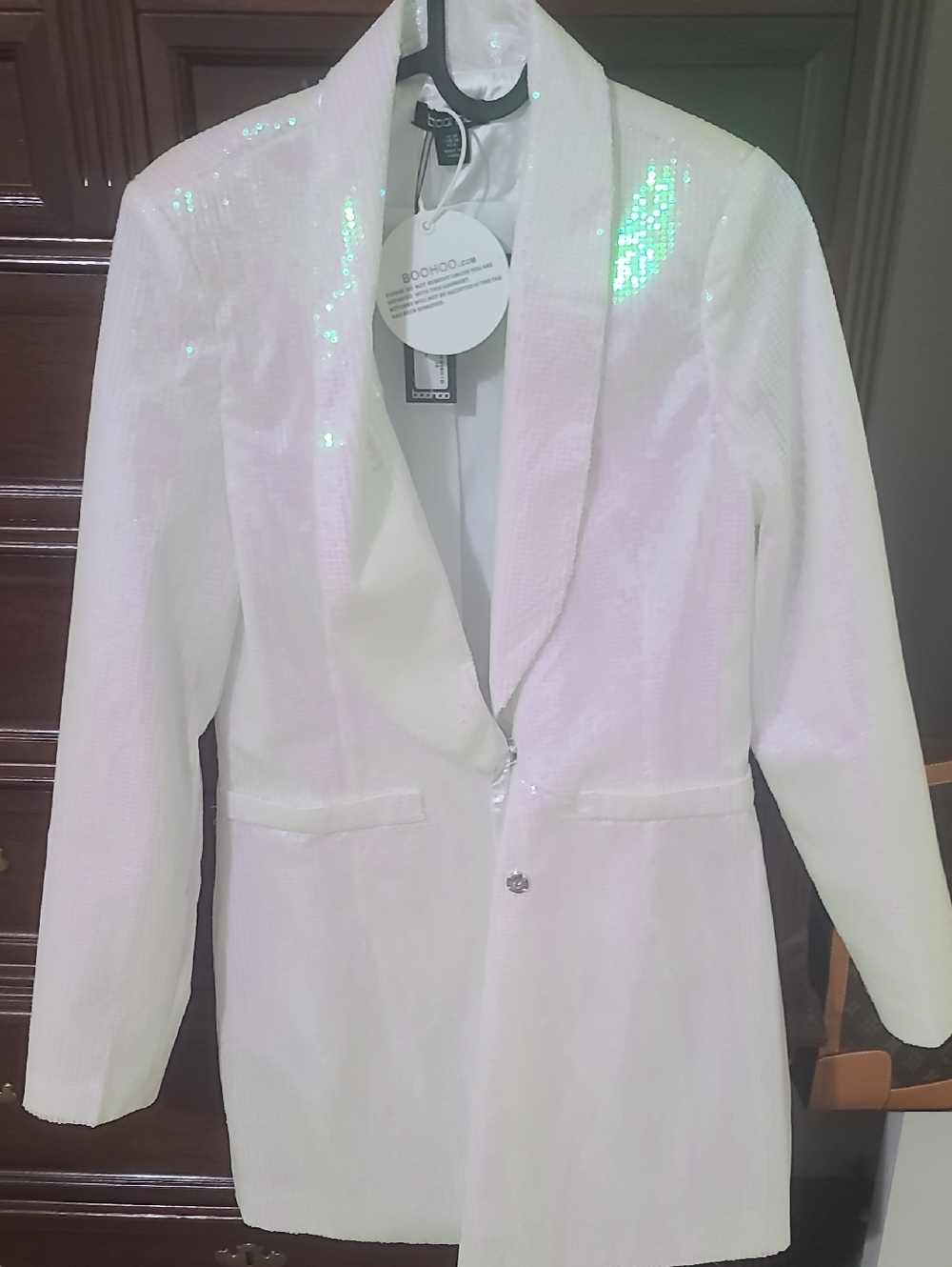 Boohoo White Sequin Single-Button Blazer